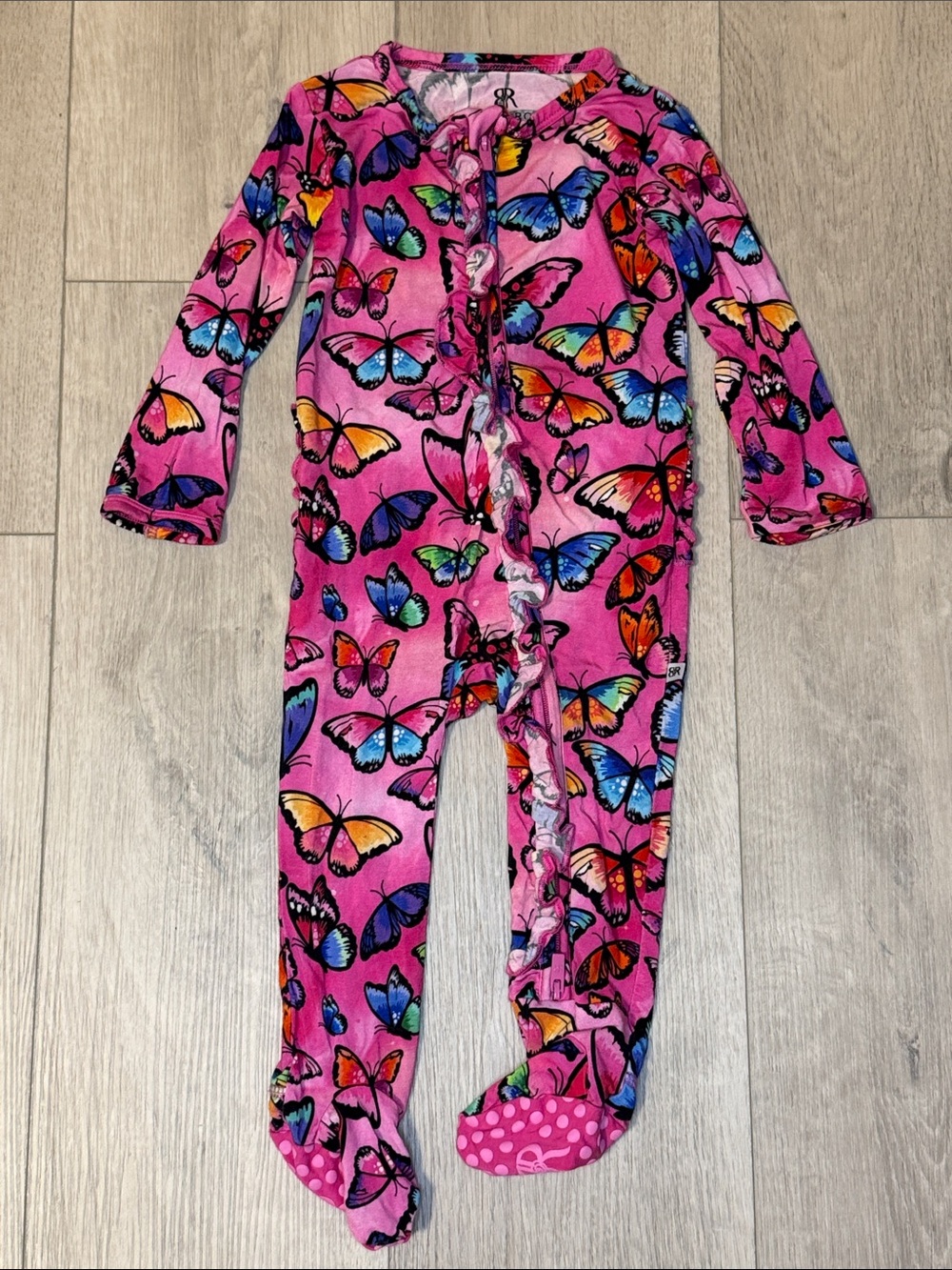 Girls Pink Butterfly Footed One-Piece Pajamas